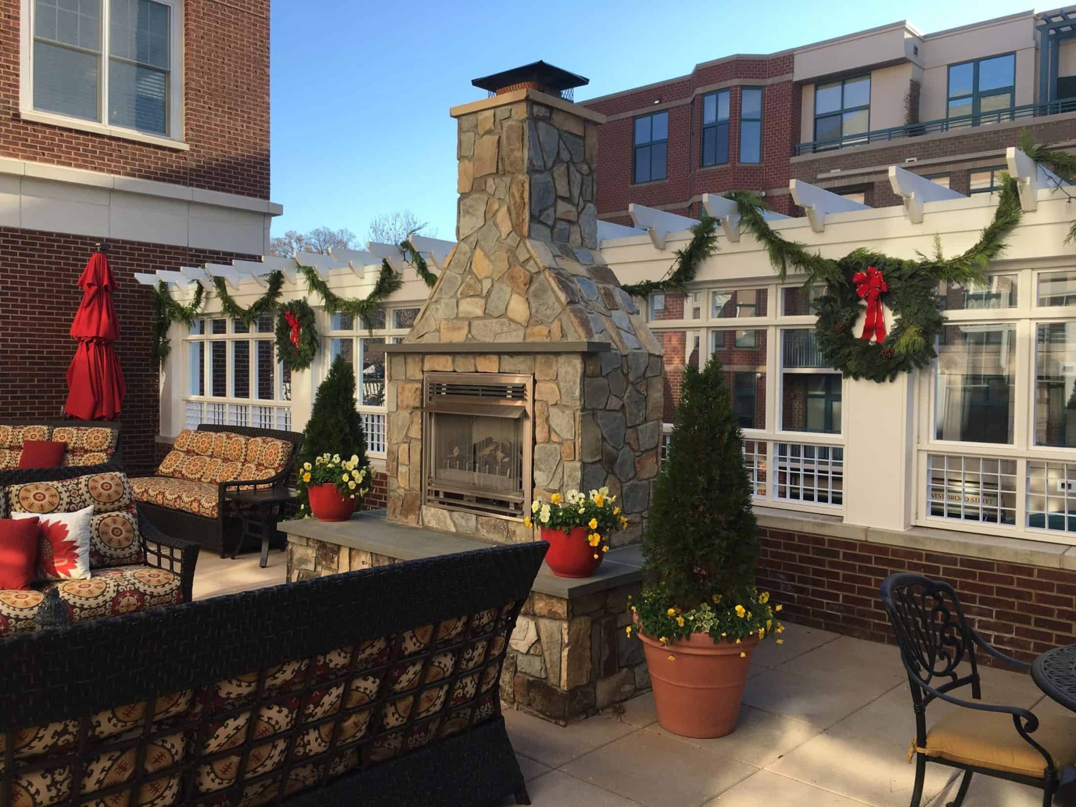 kensington patio with holiday decorations