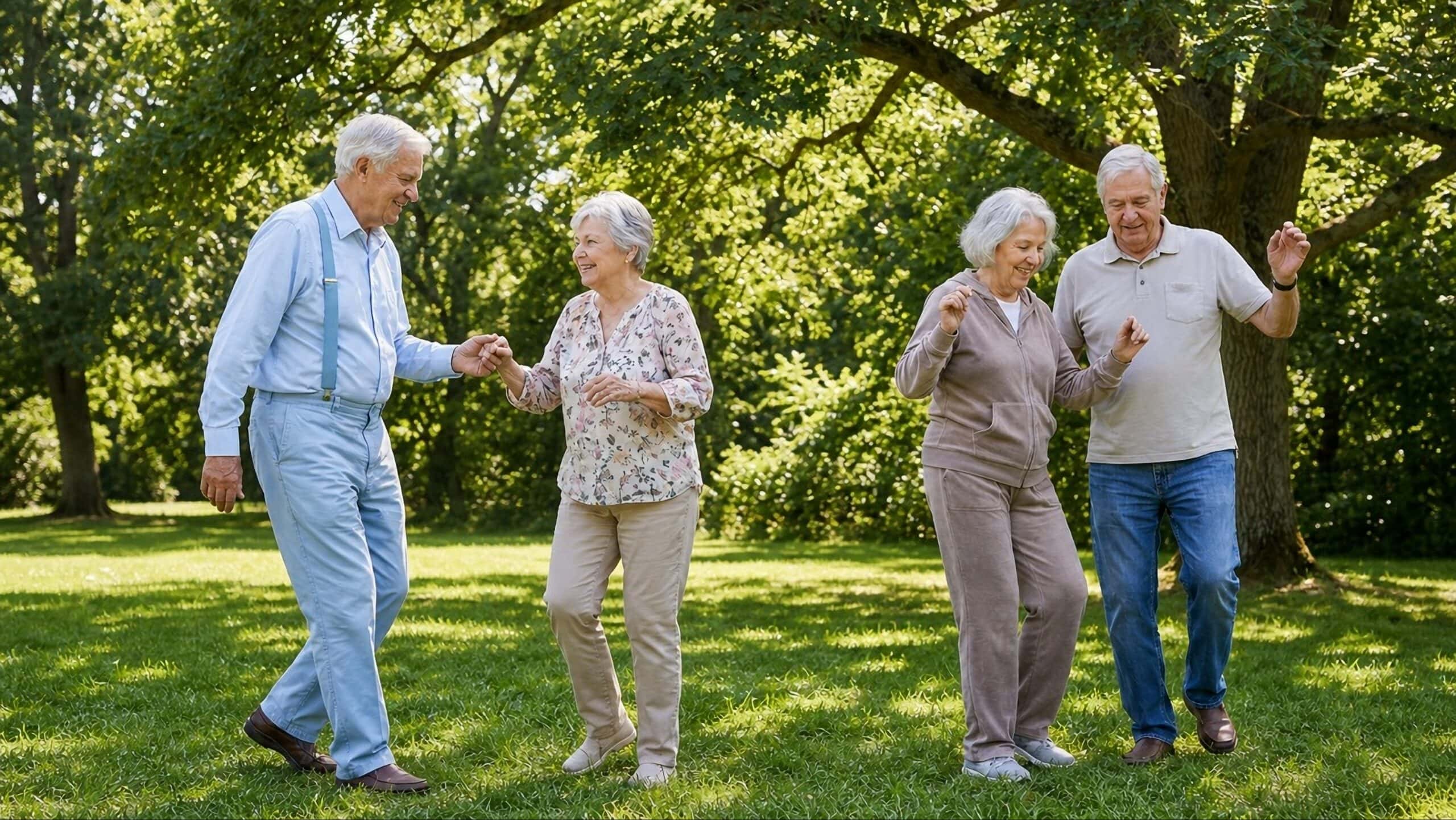 Seniors dancing at the park