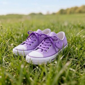 Pair,Of,Purple,Sneakers,In,Grass,-,With,Purple,Laces