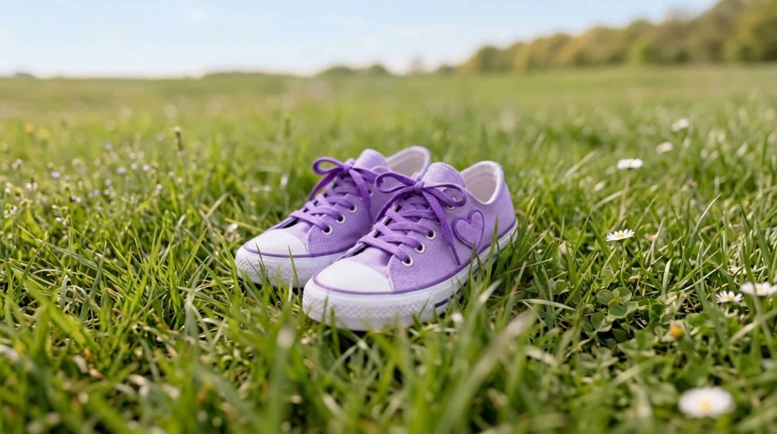 Pair,Of,Purple,Sneakers,In,Grass,-,With,Purple,Laces
