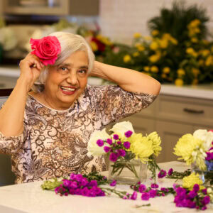 Older women doing flower arrangements